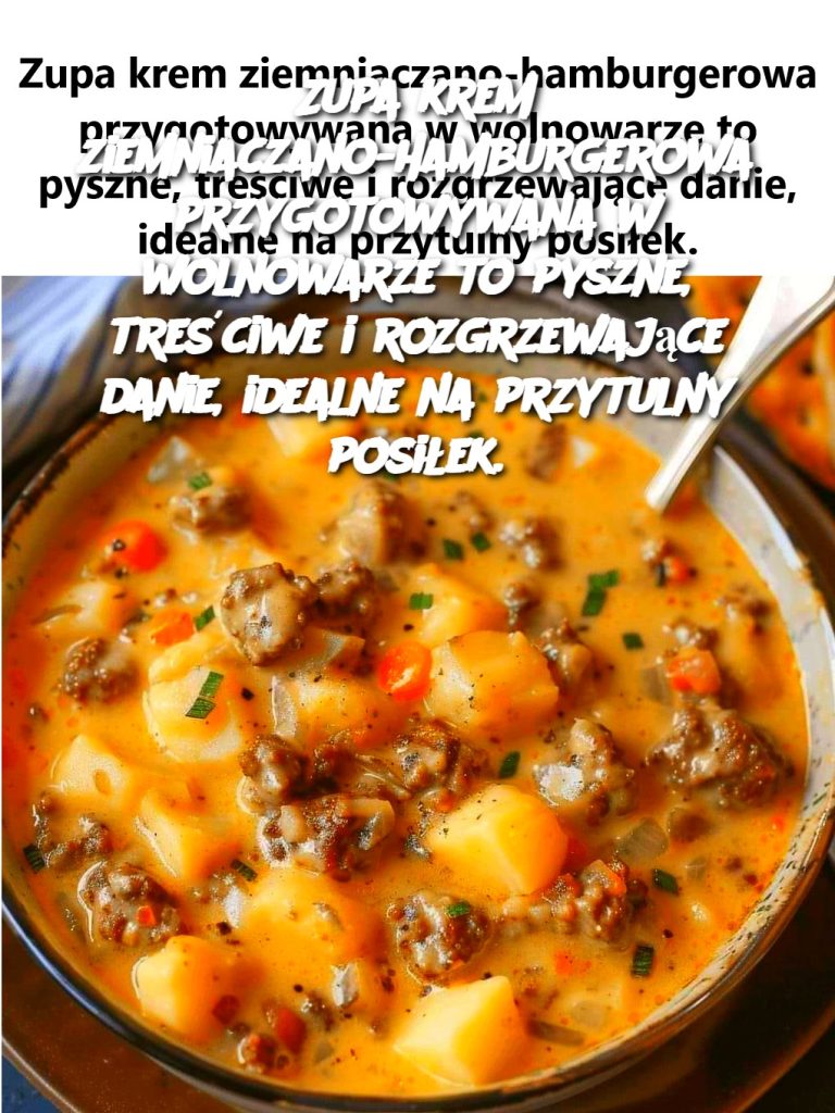 Zupa krem ​​ziemniaczano-hamburgerowa przygotowywana w wolnowarze to pyszne, treściwe i rozgrzewające danie, idealne na przytulny posiłek.
