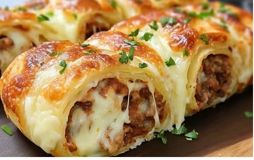 Wytrawne ciasto francuskie z mielonym mięsem i serem