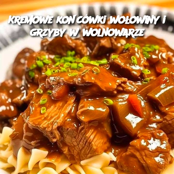 Kremowe końcówki wołowiny i grzyby w wolnowarze