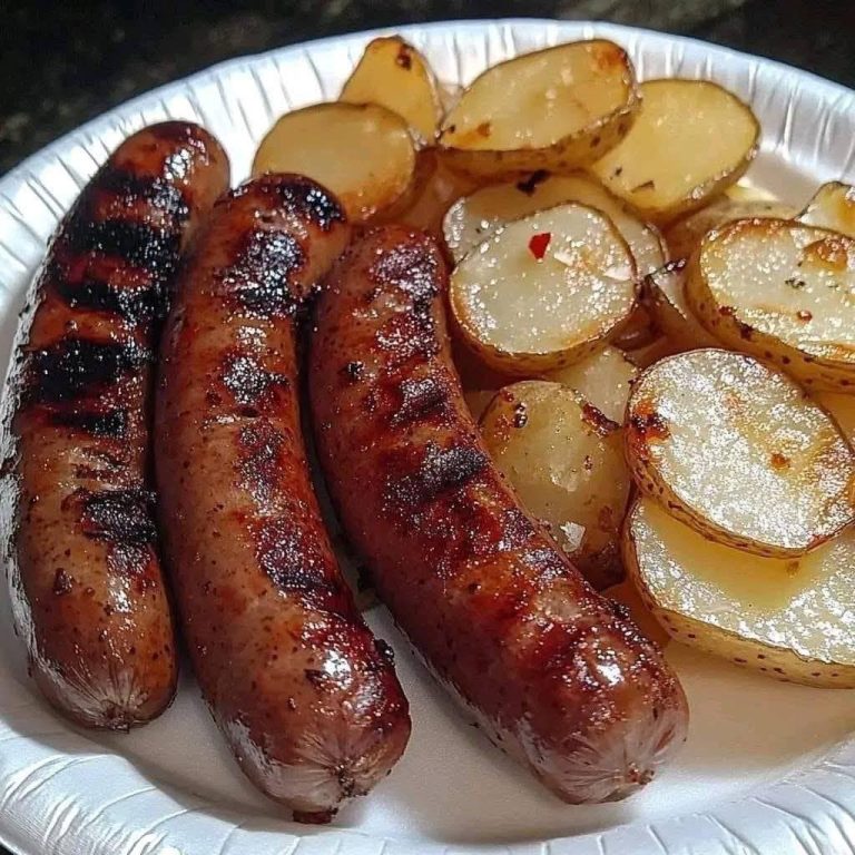 Dostępny dokładny opis zdjęcia. Grillowane kiełbaski i chrupiące plasterki ziemniaków!  Rozkosz na śniadanie: grillowane kiełbaski i chrupiące plasterki ziemniaków! 🌭🥔  Składniki:  Do kiełbasek: 4 wysokiej jakości kiełbaski (wieprzowe, drobiowe lub inne, według uznania) 🌭 Do plasterków ziemniaczanych: 4 średnie ziemniaki pokrojone w cienkie plasterki 🥔 2 łyżki oliwy z oliwek 🫒 Sól i pieprz do smaku 🧂  Wskazówki KONTYNUUJ CZYTANIE NA NASTĘPNEJ STRONIE 🥰💕  Aby zobaczyć pełne instrukcje dotyczące gotowania, przejdź do następnej strony lub otwórz przycisk (>) zobacz więcej na następnej stronie Reklama