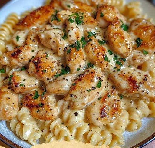 Kurczak w sosie czosnkowo-maślanym i rotini w sosie parmezanowym