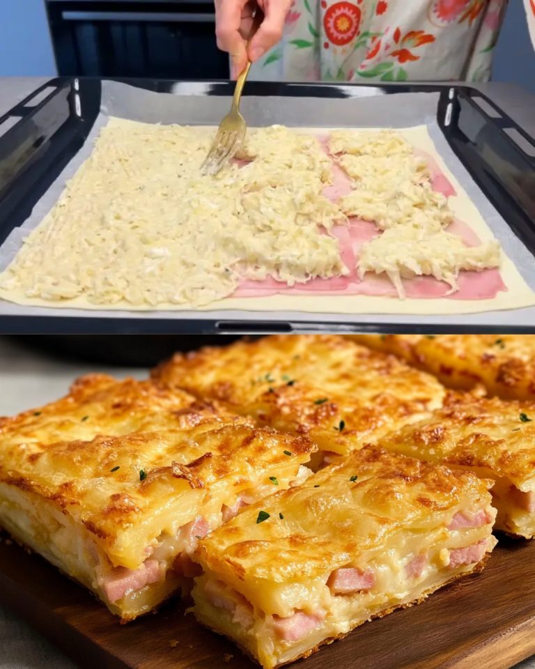 Ciasto francuskie z ziemniakami i szynką i serem