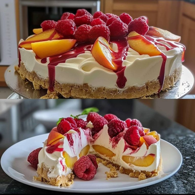 Sernik “Letni Raj” Bez Pieczenia! Ten Brzoskwiniowo-Malinowy Obłęd Smakuje Jak Wakacje! 🍑🍓