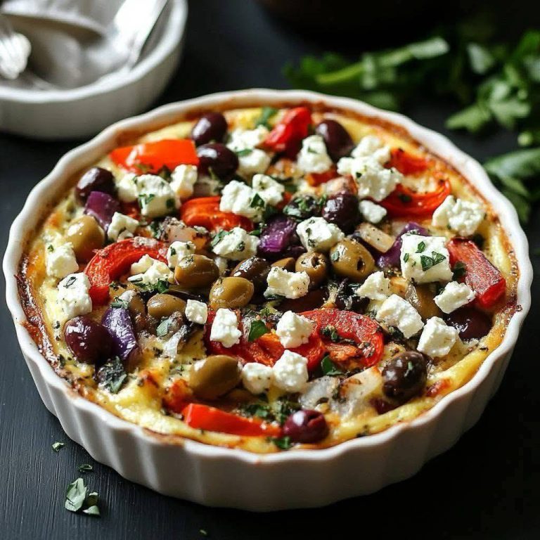 Pikantna quiche bez spodu z pieczoną czerwoną papryką, fetą i oliwkami: aromatyczny i łatwy posiłek