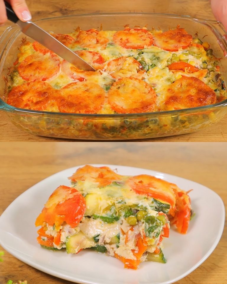Zapiekanka z cukinii i warzyw z mozzarellą i sosem śmietanowym