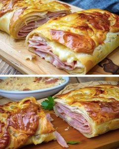“Ekspresowy strudel z ciasta francuskiego z szynką i serem – gotowy w 10 minut!”