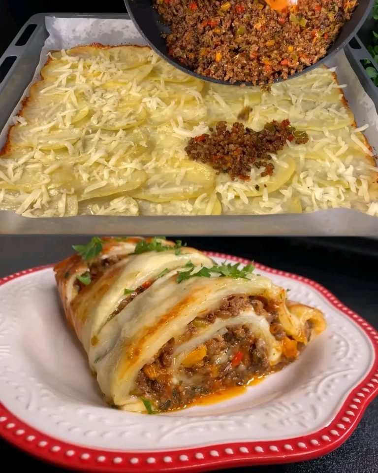 Zapiekanka ziemniaczana z wołowiną, mozzarellą i kolorowymi papryczkami