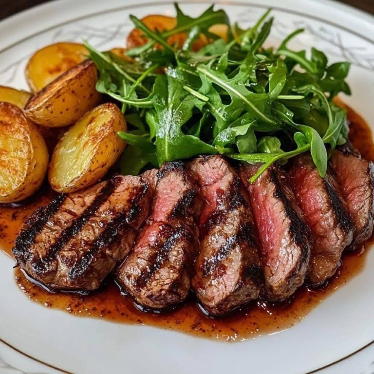 Grillowany Stek w Eleganckim Stylu: Z Sałatką Rukolową i Pieczonymi Ziemniakami