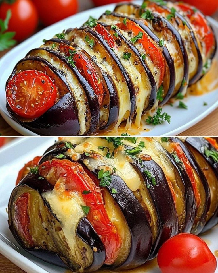 Szybki i łatwy bakłażan Hasselback z pomidorami i serem