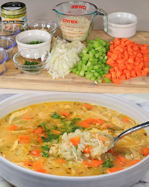 Zupa maison savoreuse au poulet et au riz