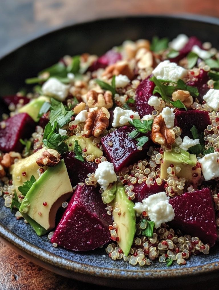 SAŁATKA Z PIECZONYMI BURAKAMI I KASZĄ QUINOA Z SEREM FETA I SOSEM CYTRYNOWYM
