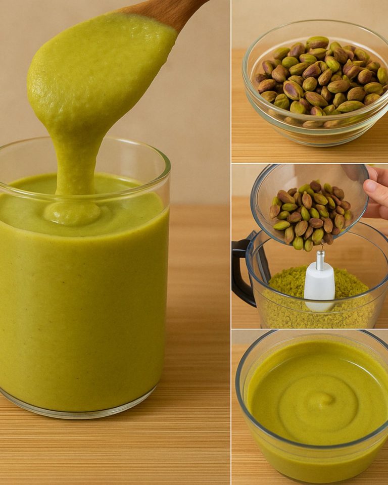 Sekret gładkiego, intensywnie zielonego kremu pistacjowego tkwi w gotowaniu pistacji przez 5 minut, odstawieniu ich do ostygnięcia i obraniu z brązowej skórki.