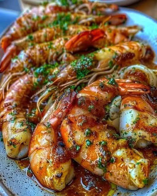 Grillowane krewetki z masłem czosnkowym i pietruszką
