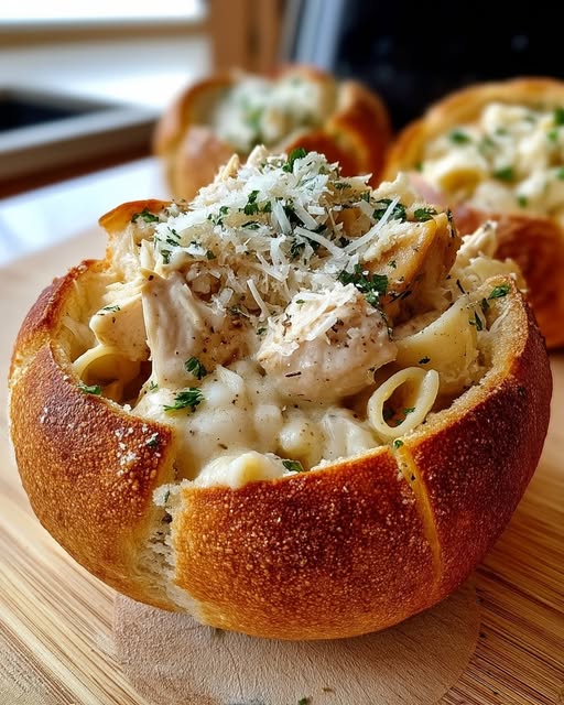 Kremowe miski z kurczakiem w sosie czosnkowym Alfredo – domowy comfort food w nowoczesnym wydaniu
