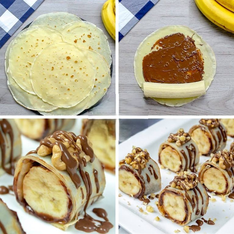 Słodkie naleśniki z bananem i czekoladą w formie sushi