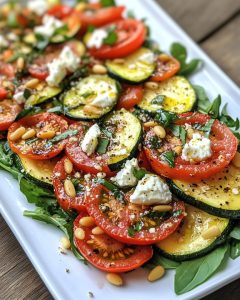 SAŁATKA Z PIECZONYCH POMIDORÓW I CUKINII Z SEREM FETA I SOSEM BAZYLIKOWYM