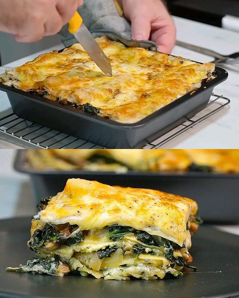Lasagne wegetariańska z pieczarkami i szpinakiem