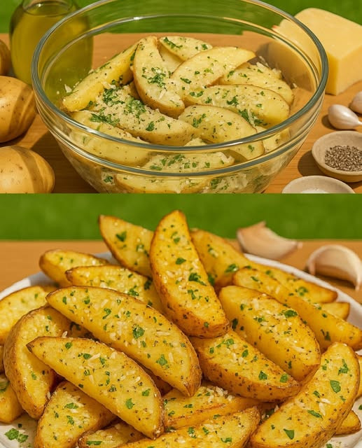 Pieczone ćwiartki ziemniaków z parmezanem i czosnkiem