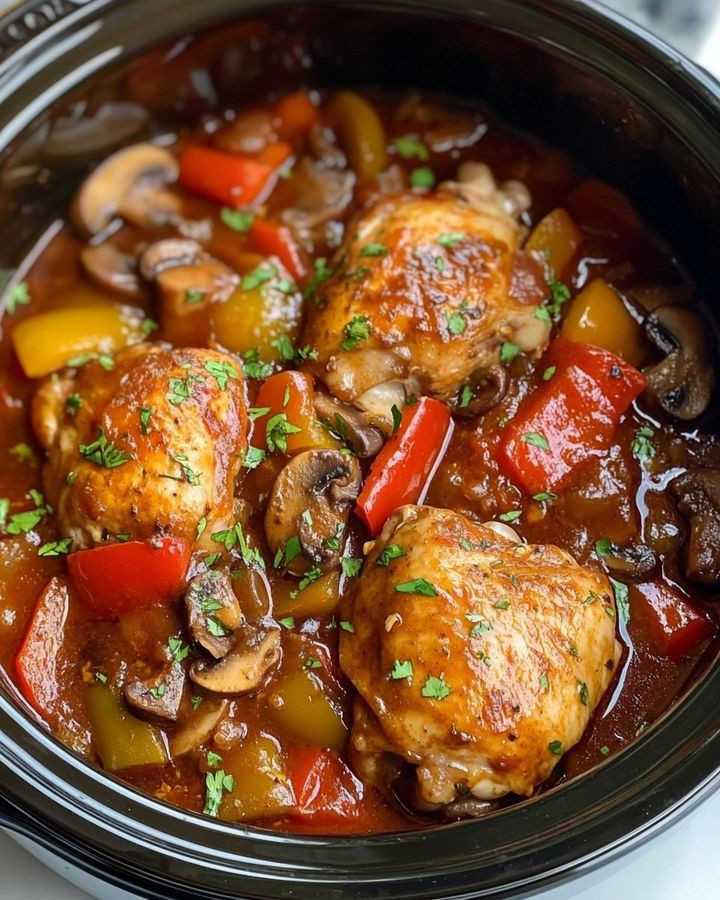 Chicken cacciatore to danie, którego istotą jest ciepło i wygoda. Jego początki sięgają włoskiej wsi, gdzie przygotowywano je jako rustykalne danie z kurczaka duszonego z warzywami i ziołami. Pamiętam, że moja babcia robiła podobne danie, choć nazywała je gulaszem myśliwskim. Było to ulubione danie w chłodne, wietrzne noce tutaj, na Środkowym Zachodzie, kiedy chłód wdzierał się do środka i potrzebowałeś posiłku, który był jak uścisk od środka. Możesz chcieć zrobić to danie ze względu na jego prostotę i bogactwo, idealne na rodzinne spotkania lub do delektowania się przytulnym wieczorem. To wolno gotowane chicken cacciatore wspaniale komponuje się z maślanym makaronem lub puszystym puree ziemniaczanym, pozwalając ci wchłonąć każdą kroplę pikantnego sosu. Chrupiąca zielona sałatka z prostym winegretem lub ciepły, chrupiący chleb pięknie uzupełniłyby posiłek, zapewniając kontrast i odrobinę świeżości każdemu pocieszającemu kęsowi.  zobacz więcej na następnej stronie Reklama