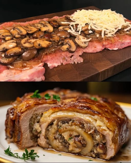 Zapiekanka mięsno-grzybowa z serem i boczkiem