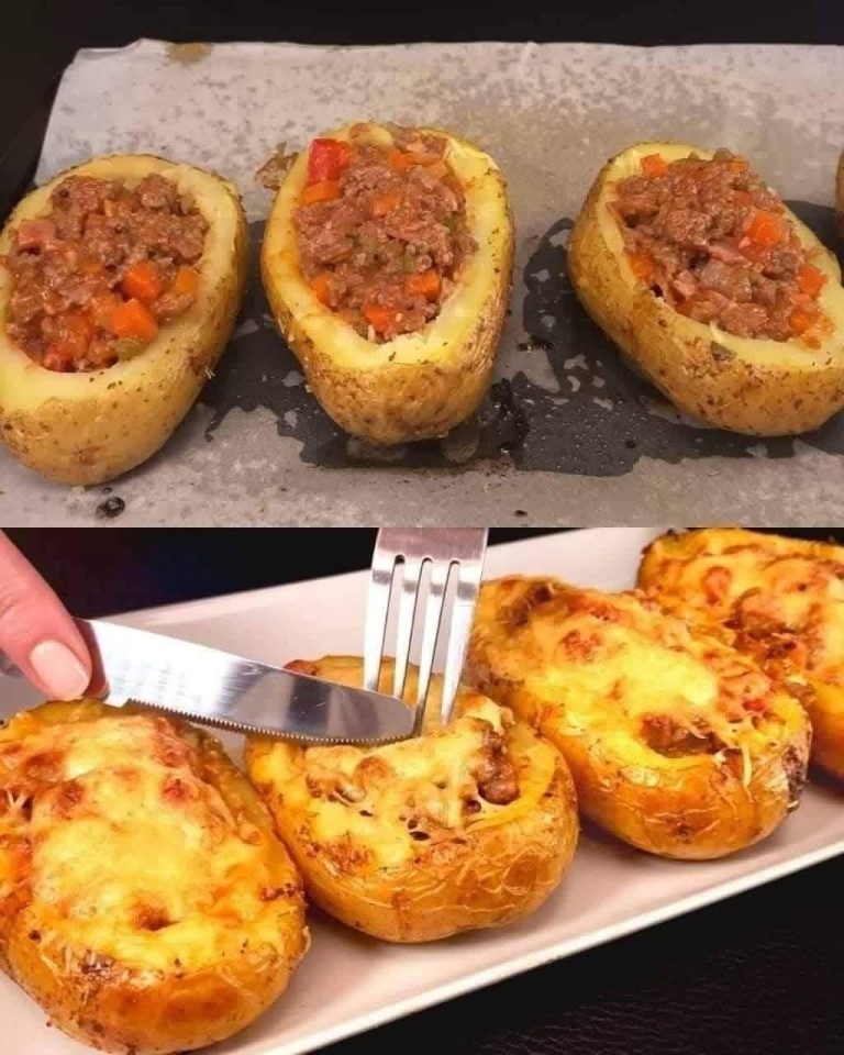 Ziemniaki faszerowane mięsem i serem, pieczone dwukrotnie.