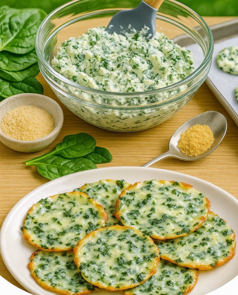 Przepis na chrupiące serowe chipsy z szpinakiem – idealna przekąska low-carb, bezglutenowa i dietetyczna