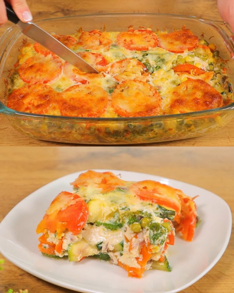 Zapiekanka z cukinii i warzyw z mozzarellą i sosem śmietanowym