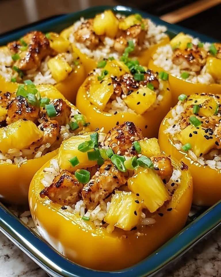 Papryka faszerowana kurczakiem teriyaki z ananasem i ryżem