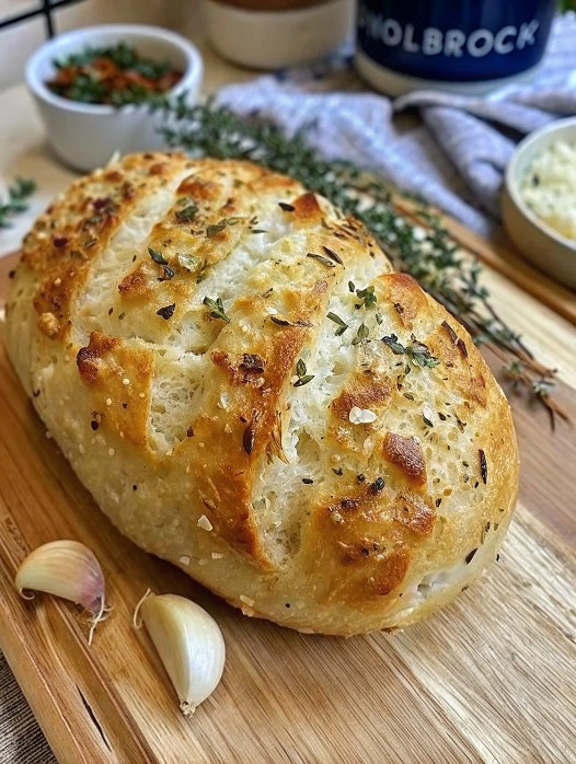 Chleb czosnkowy bez wyrabiania (przepis na filiżankę)