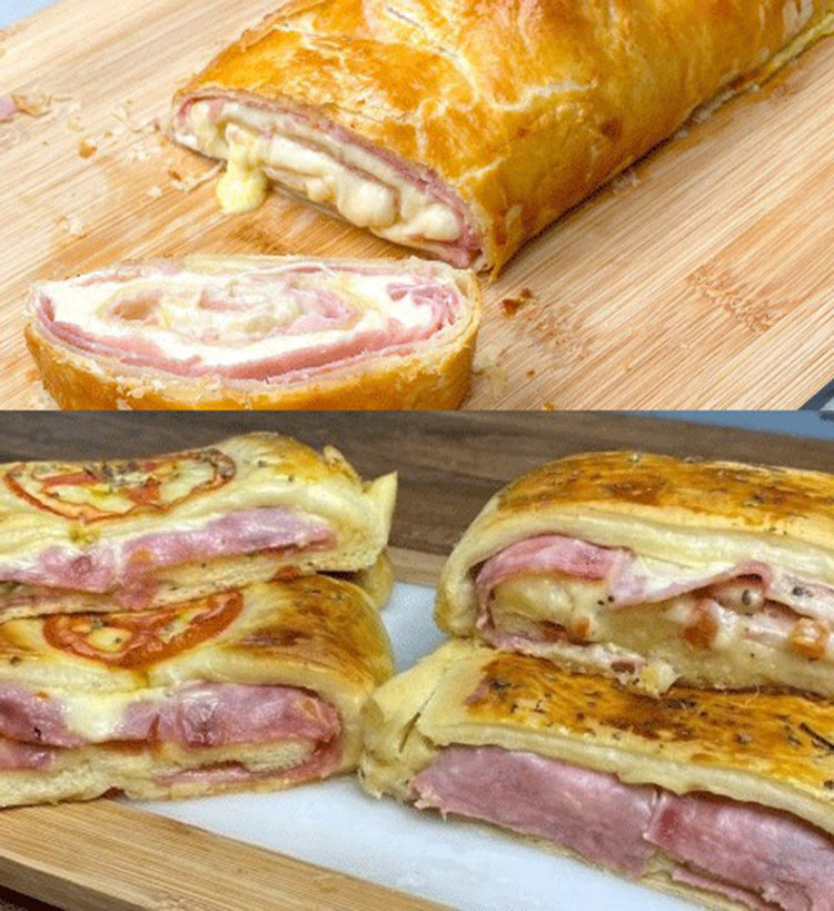 Strudel z ciasta francuskiego z szynką i serem – przepyszny