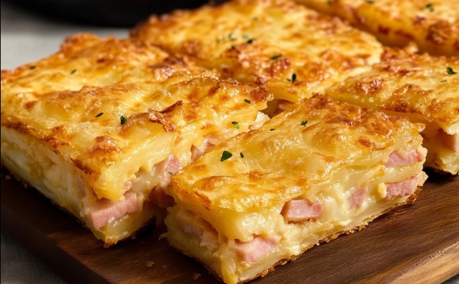 Ciasto francuskie z ziemniakami i szynką i serem