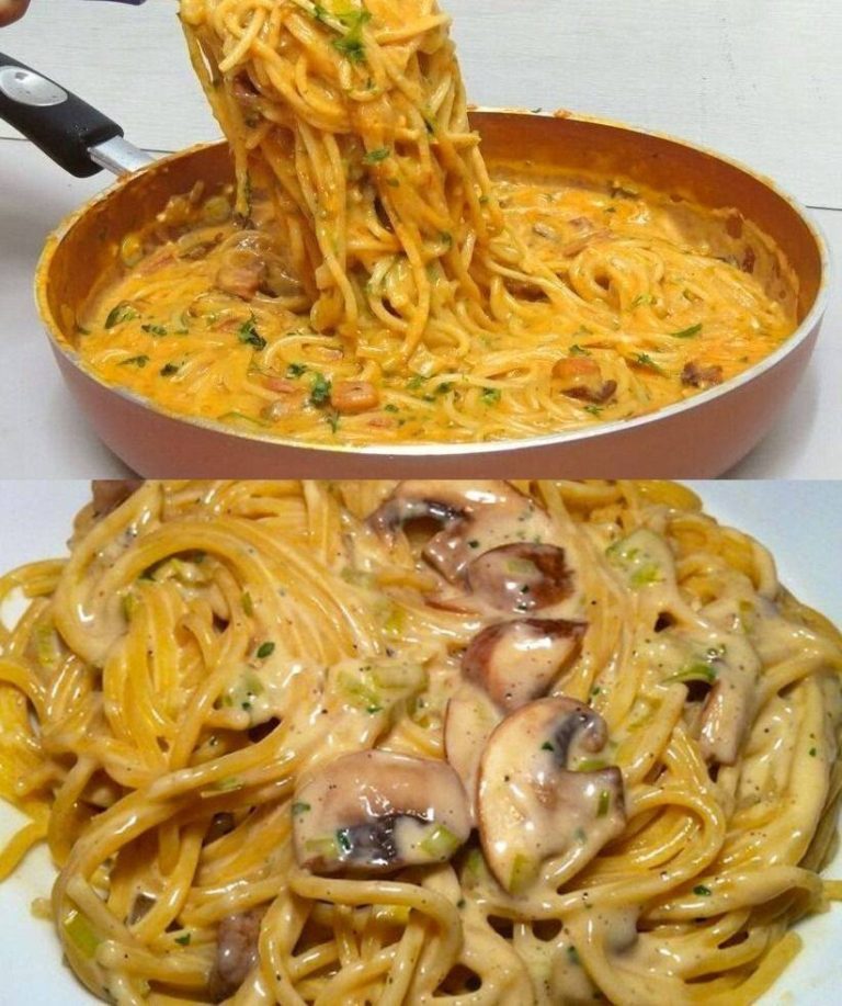 Spaghetti z grzybami na patelni