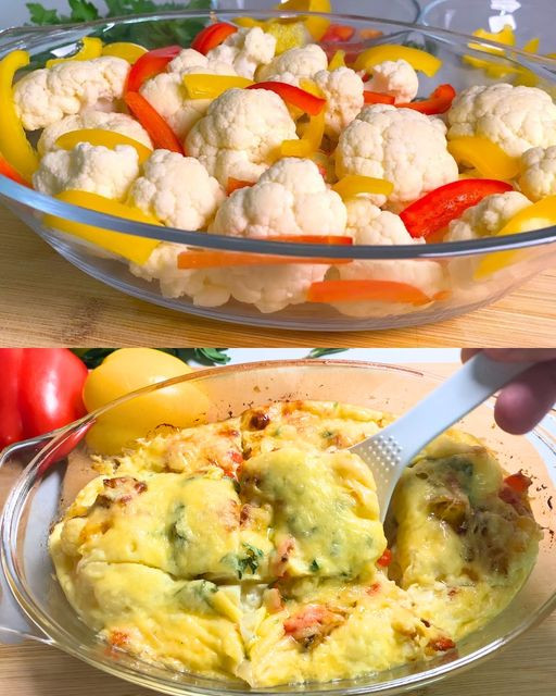 Smażony omlet z kalafiorem i warzywami