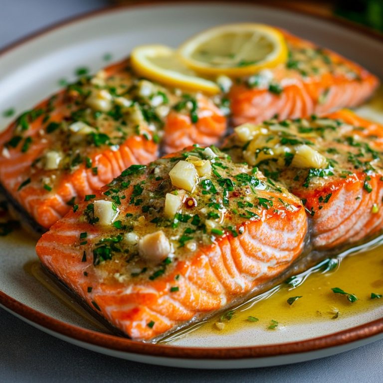 Pieczony filet z łososia z sosem cytrynowo-czosnkowym
