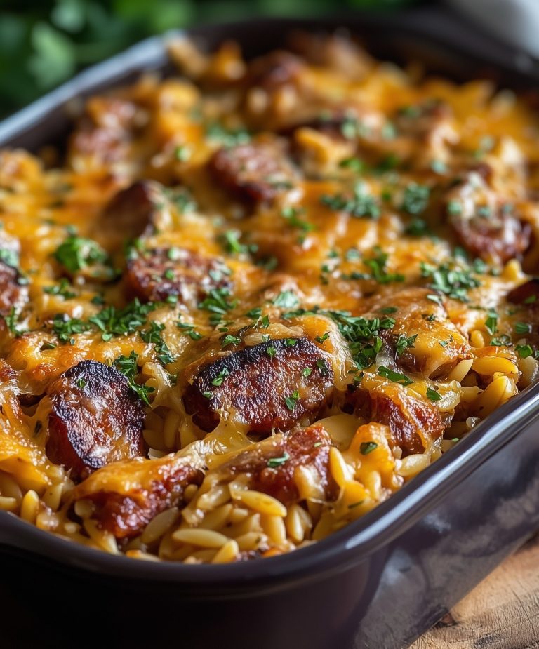 Käse-Orzo-Auflauf mit Cajun-Wurst