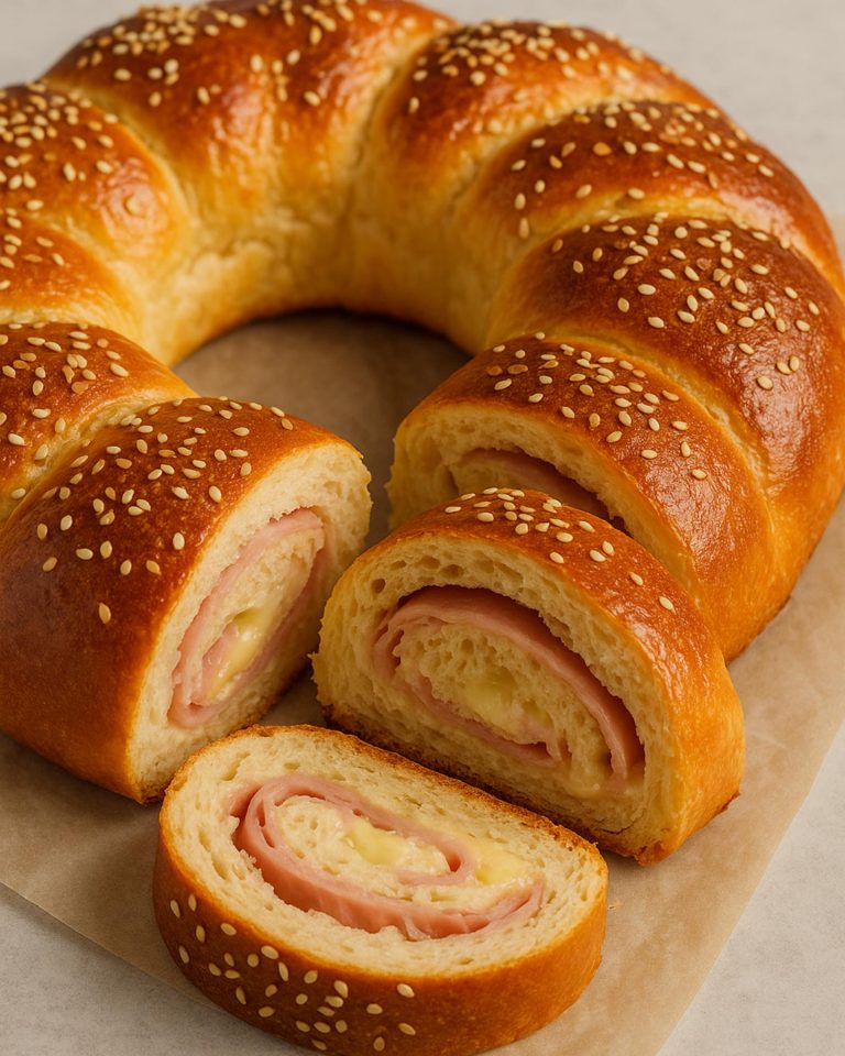 ROSCA DE JAMÓN Y QUESO (Masa casera)