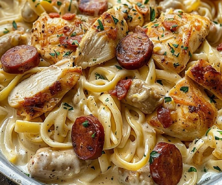 Pikantne cajunowe kurczak z indykiem i makaronem Alfredo