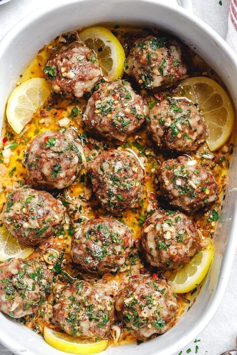 Pieczone klopsiki z indyka z sosem maślano-cytrynowym z czosnkiem