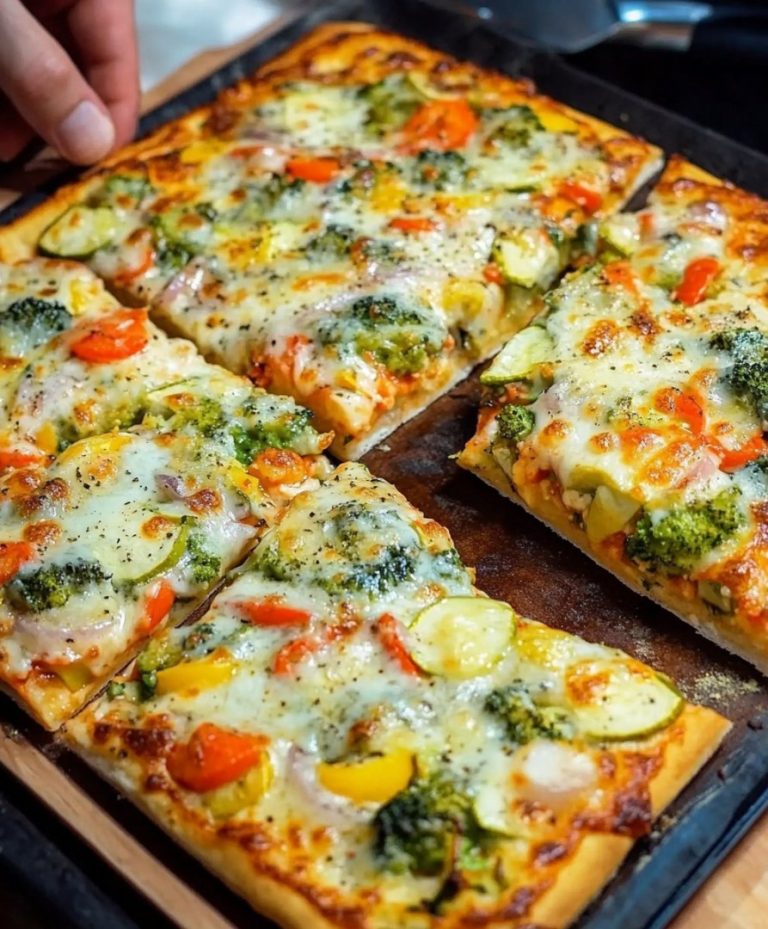 Ta pizza warzywna łączy w sobie wygodę tradycyjnej pizzy z wartościami odżywczymi świeżych warzyw, tworząc pożywny, pyszny i zdrowy posiłek. W odróżnieniu od klasycznej pizzy, ten przepis wykorzystuje wyjątkowe ciasto na bazie jajek, które łączy ze sobą kolorowe warzywa, a całość posypana jest roztopionym serem, co daje idealnie rozgrzewające doznania.  Składniki Na 6 do 8 porcji:  Świeże warzywa 1 średnia główka brokuła (300 g / 10,6 uncji), pokrojona na małe różyczki 1 średnia cukinia (200 g), przycięta i pokrojona w plasterki 1 duża marchewka (150 g / 5,3 uncji), obrana i pokrojona w kostkę 1 papryka (150 g / 5,3 uncji), pokrojona w kostkę 1 średnia cebula (150 g / 5,3 uncji), posiekana Spód ciasta 2 duże jajka 3 łyżki mąki uniwersalnej (45 g) 220 ml / 7,4 fl oz / 1 szklanka mleka Ser i przyprawy