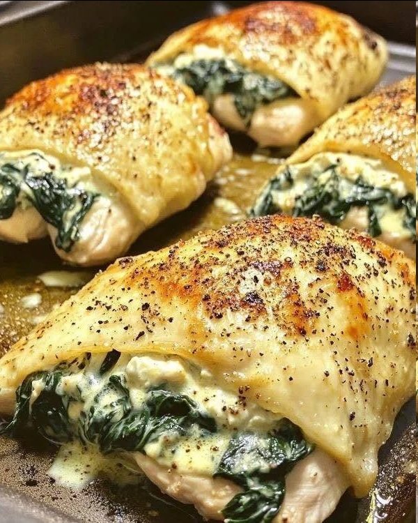 Pechuga de pollo rellena de espinaca y queso