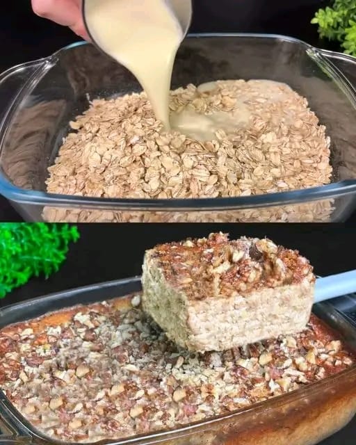 Pieczona owsianka z jabłkiem, bananem i orzechami włoskimi