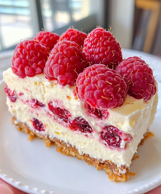 Pyszne ciasto bez pieczenia z mascarpone, malinami i białą czekoladą!