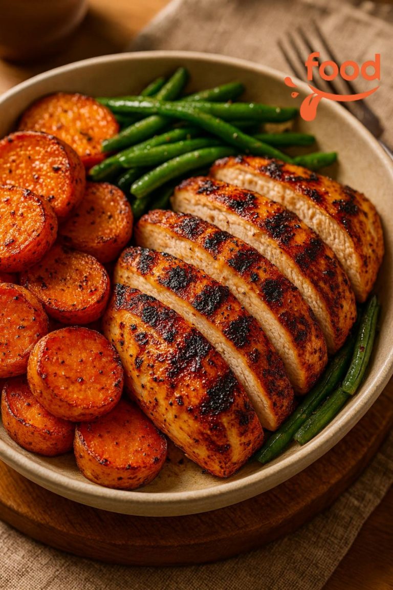 Grillowany kurczak z ziemniakami i makaronem Alfredo