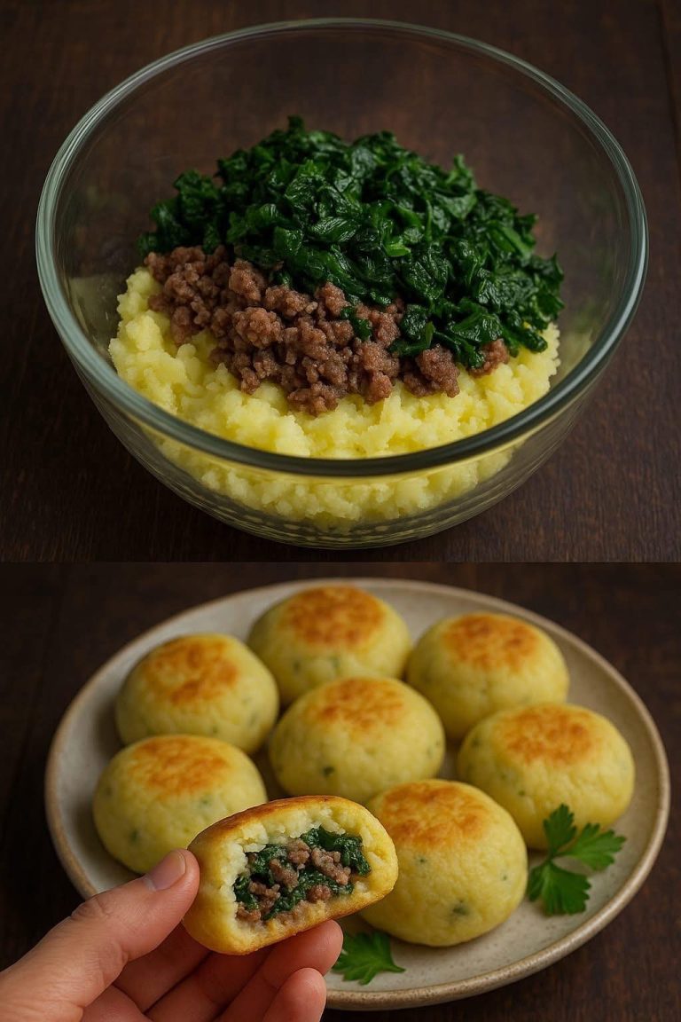 Kulki ziemniaczane nadziewane mięsem i szpinakiem