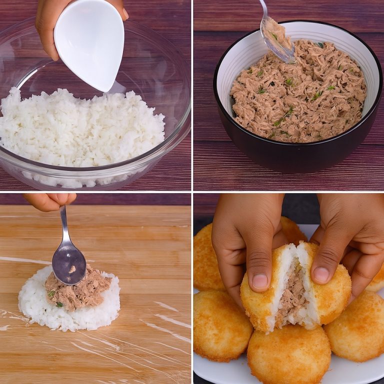 Kulki ryżowe faszerowane tuńczykiem: chrupiące na zewnątrz, kremowe w środku